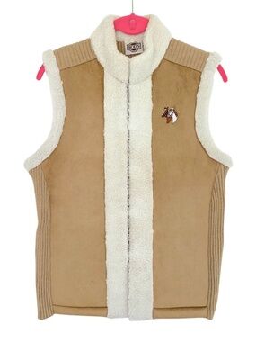 Vintage Rod's Horse Vest Faux Suede & Faux Shearling Ribbed Knit Vest Medium
